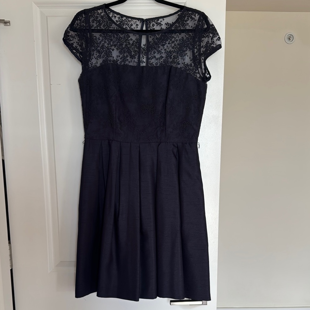 Navy Blue Floral Detailed Dress